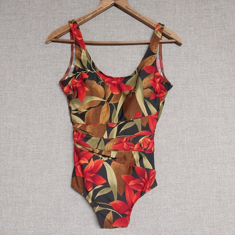Beach Cabana  Womens  Vibrant One Piece Hawaiian Tropical Print Swimsuit  Size M